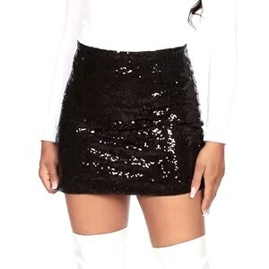 Solid Sequin Mini-Skirt • Black • XL
